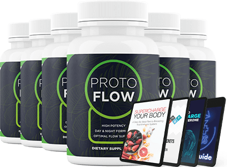 Six bottles of Protoflow with four digital bonus guides