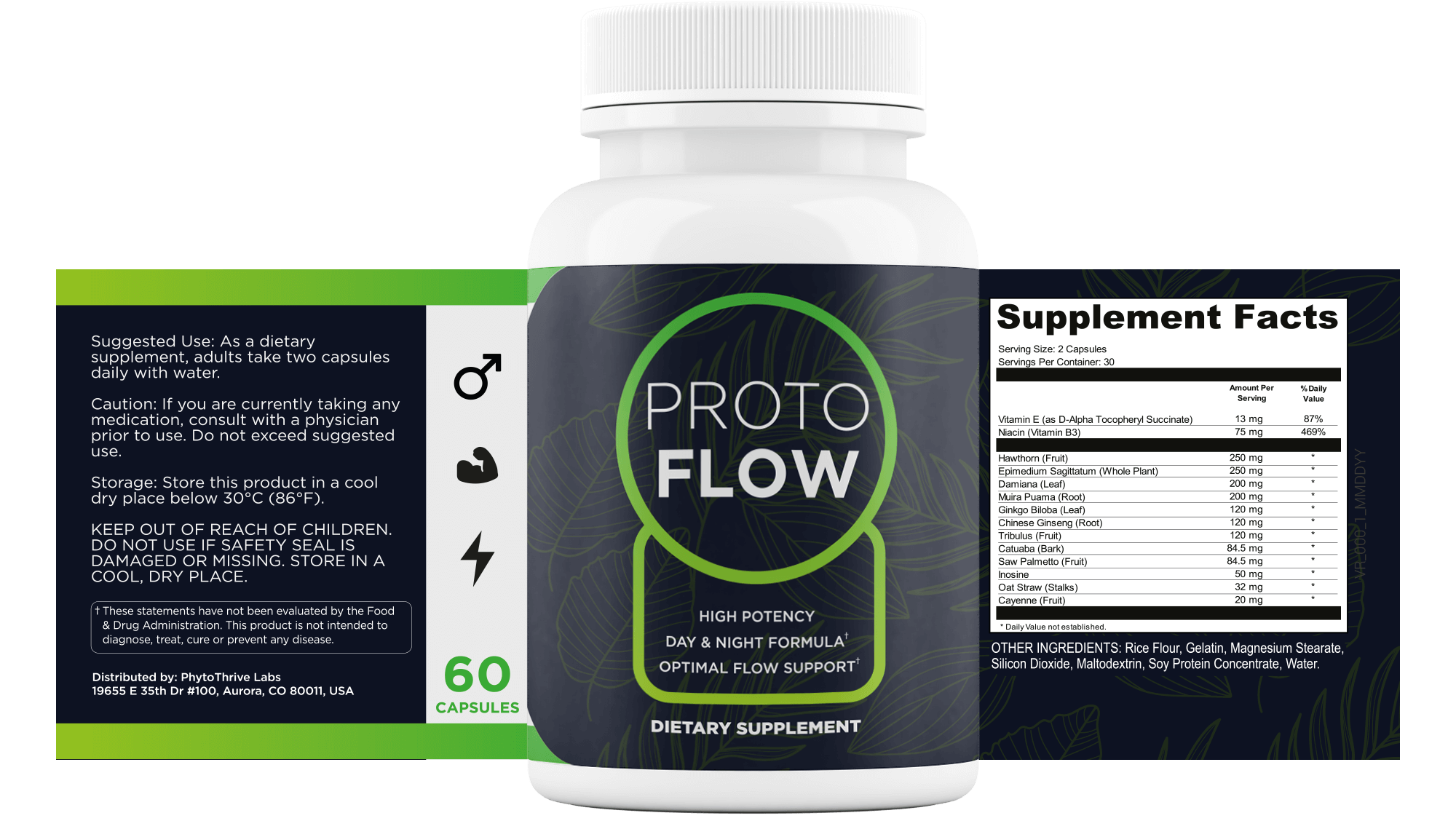 Protoflow bottle label and Supplement Facts panel